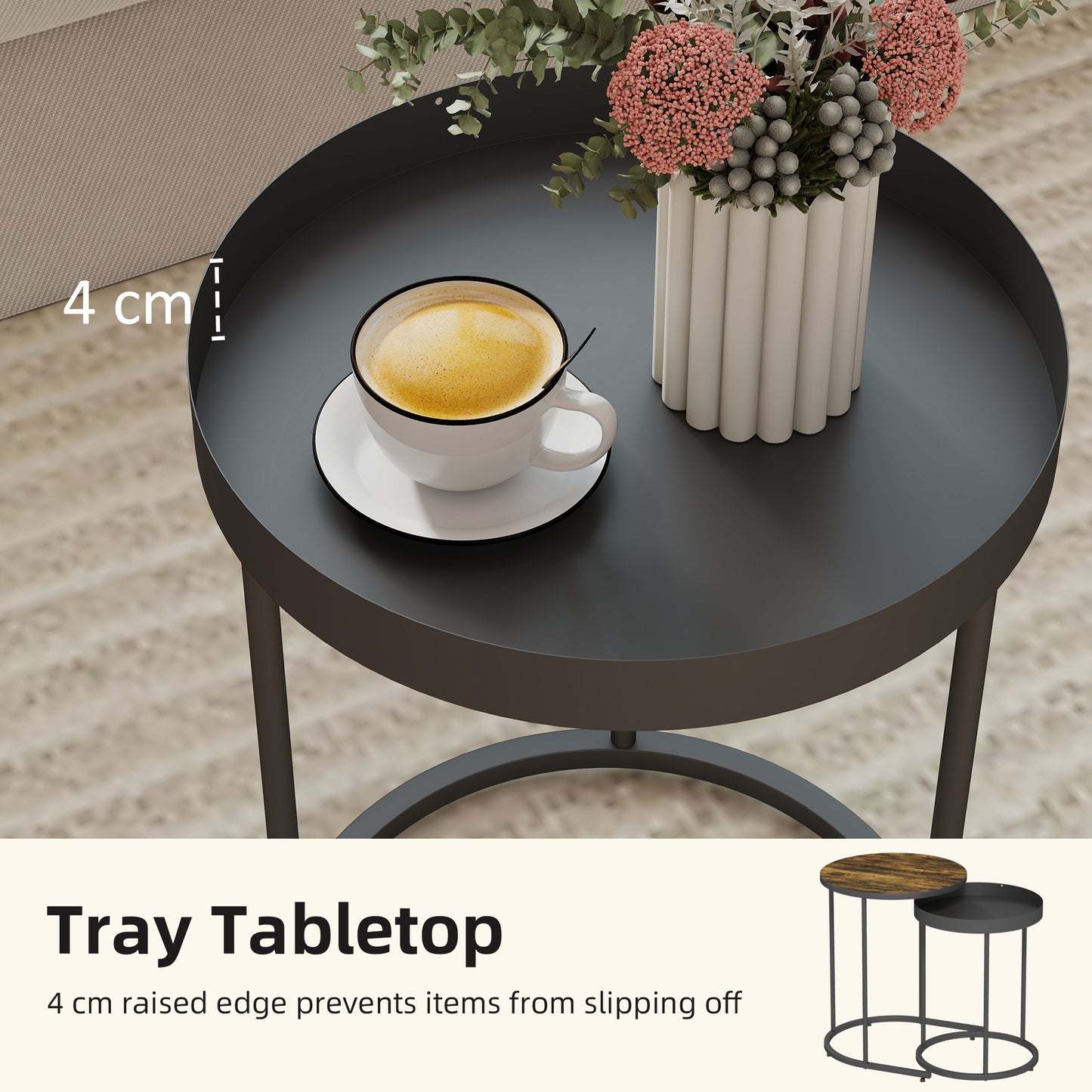 Renovi Set Of 2 Metal And Wood Brown And Black Industrial Nesting Tables