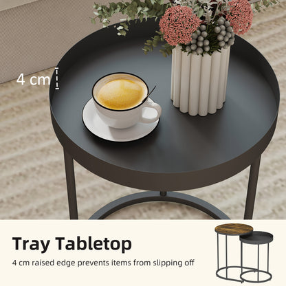 Renovi Set Of 2 Metal And Wood Brown And Black Industrial Nesting Tables