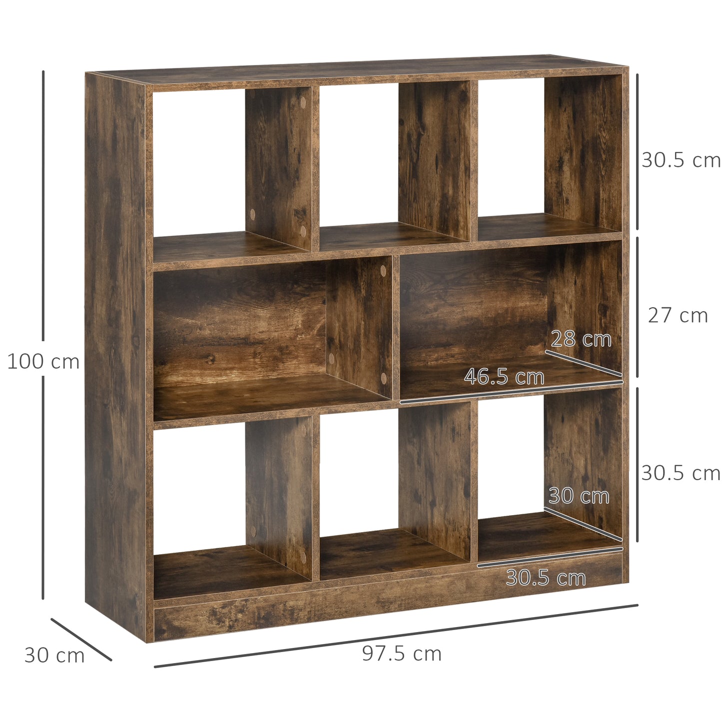 Ketomo Wood Rustic Brown 3 Tier OFauxn Bookcase Room Divider