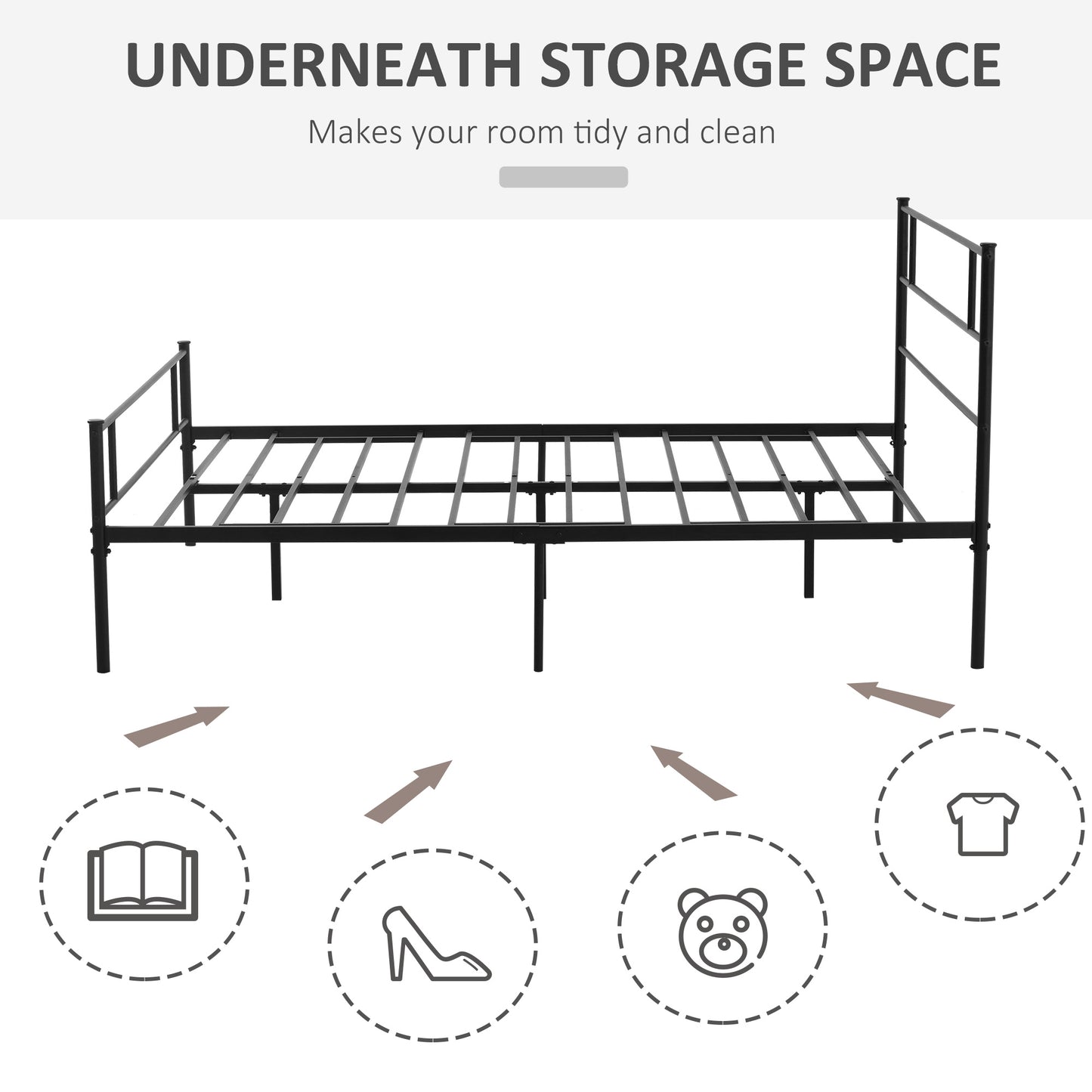 Faso 5FT King Size Metal Bed Frame with Headboard and Footboard