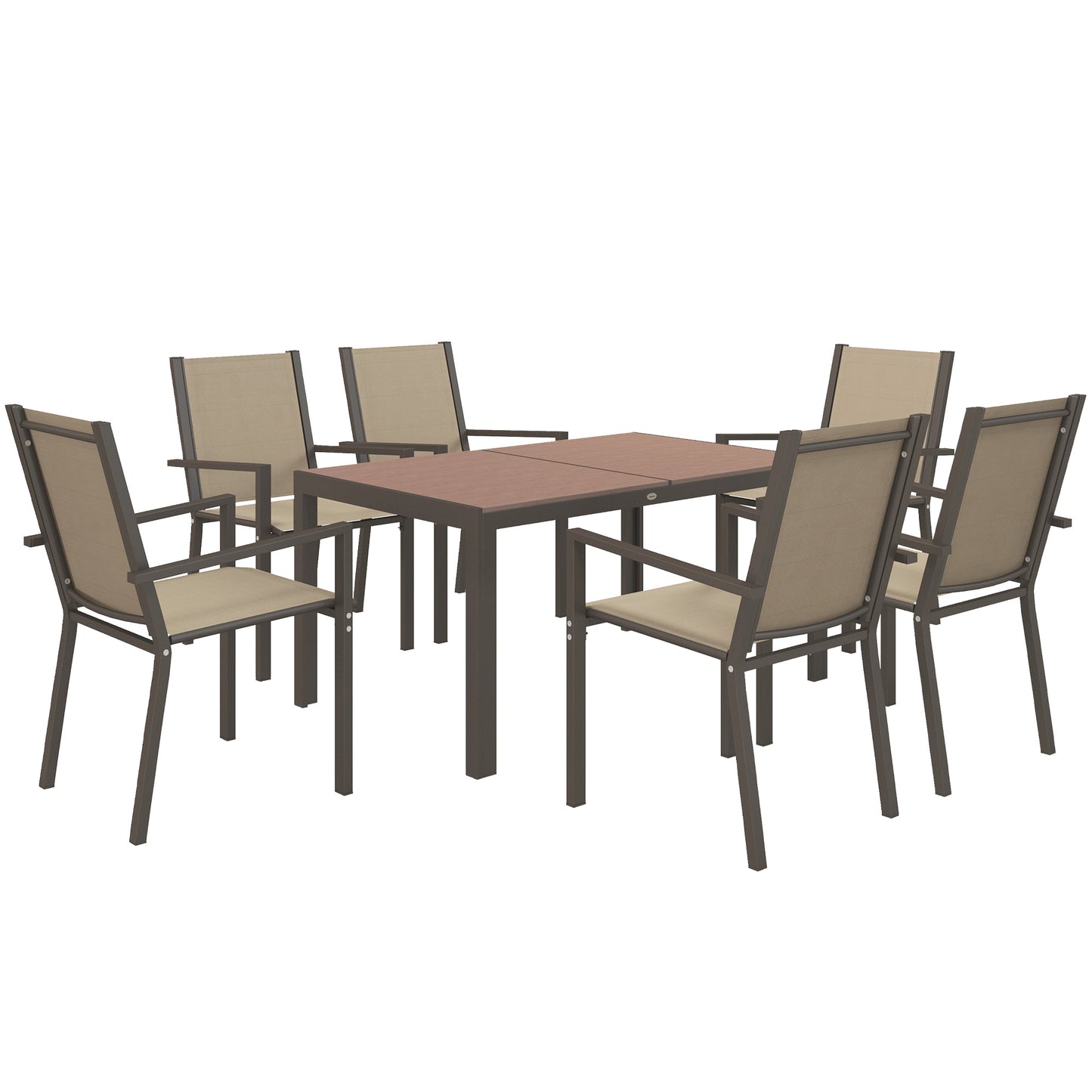 Basoli 6 Seater Cream Garden Dining Set With Brown Rectangular Table