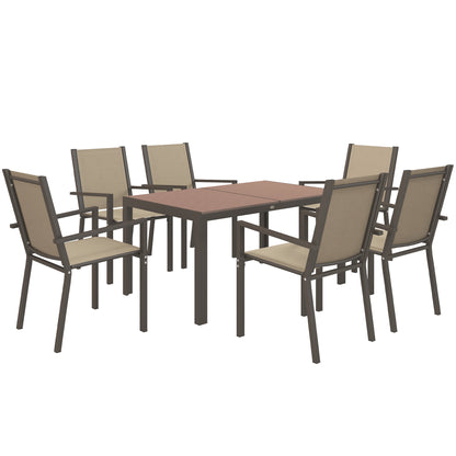 Basoli 6 Seater Cream Garden Dining Set With Brown Rectangular Table