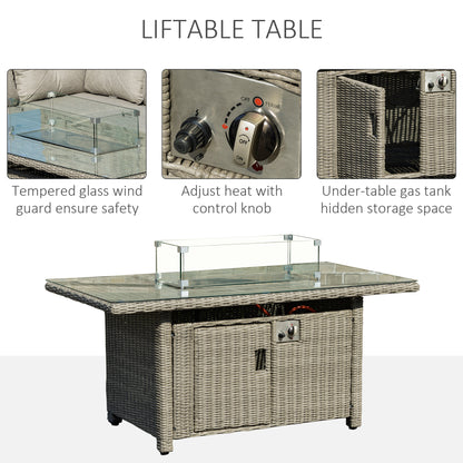 Fiva Faux Rattan 8 Seater L Shaped Outdoor Sofa Set With Fire Pit Table 2 Footstools and Cover