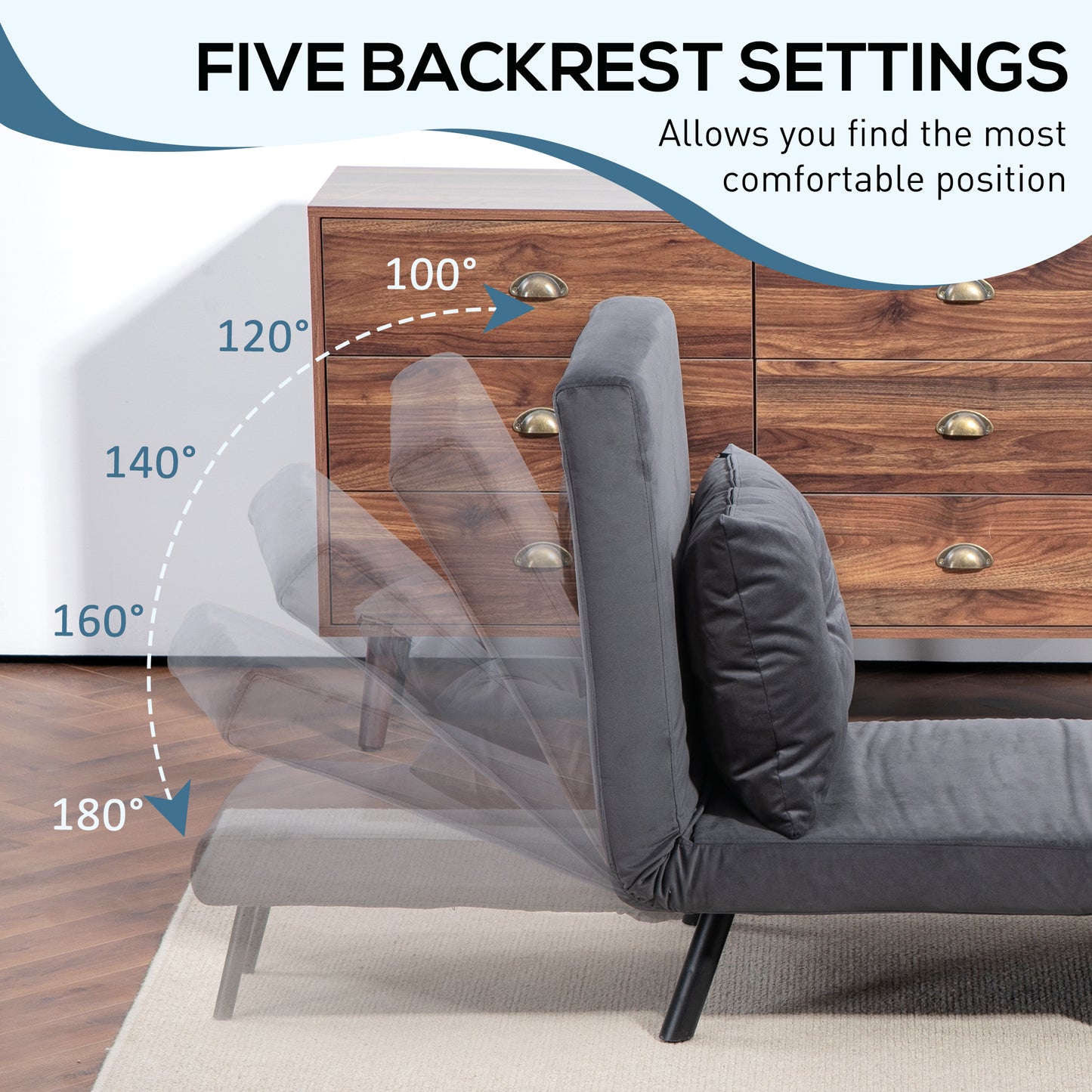 Tanopa Velvet Charcoal Grey 4 In One Convertible Single Chair Bed With Pillow