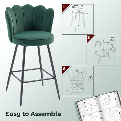 Ralu Velvet Dark Green Lotus Style Bar Stools Set Of 2 With Sculpted Seat