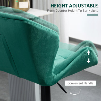 Somaveno Velvet Green Adjustable H8 Bar Stools Set Of 2 With Metal Base And Footrest