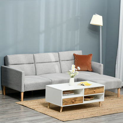 Nosove Diri Linen Light Grey Corner Sofa Bed Set With Footstool And Rubberwood Legs
