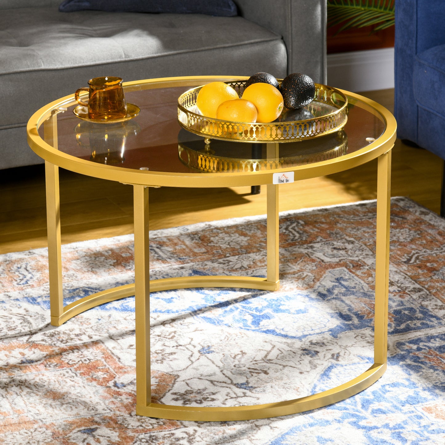 Sosuba Metal And Glass Gold Tone Set Of 2 Modern Nesting Coffee Tables