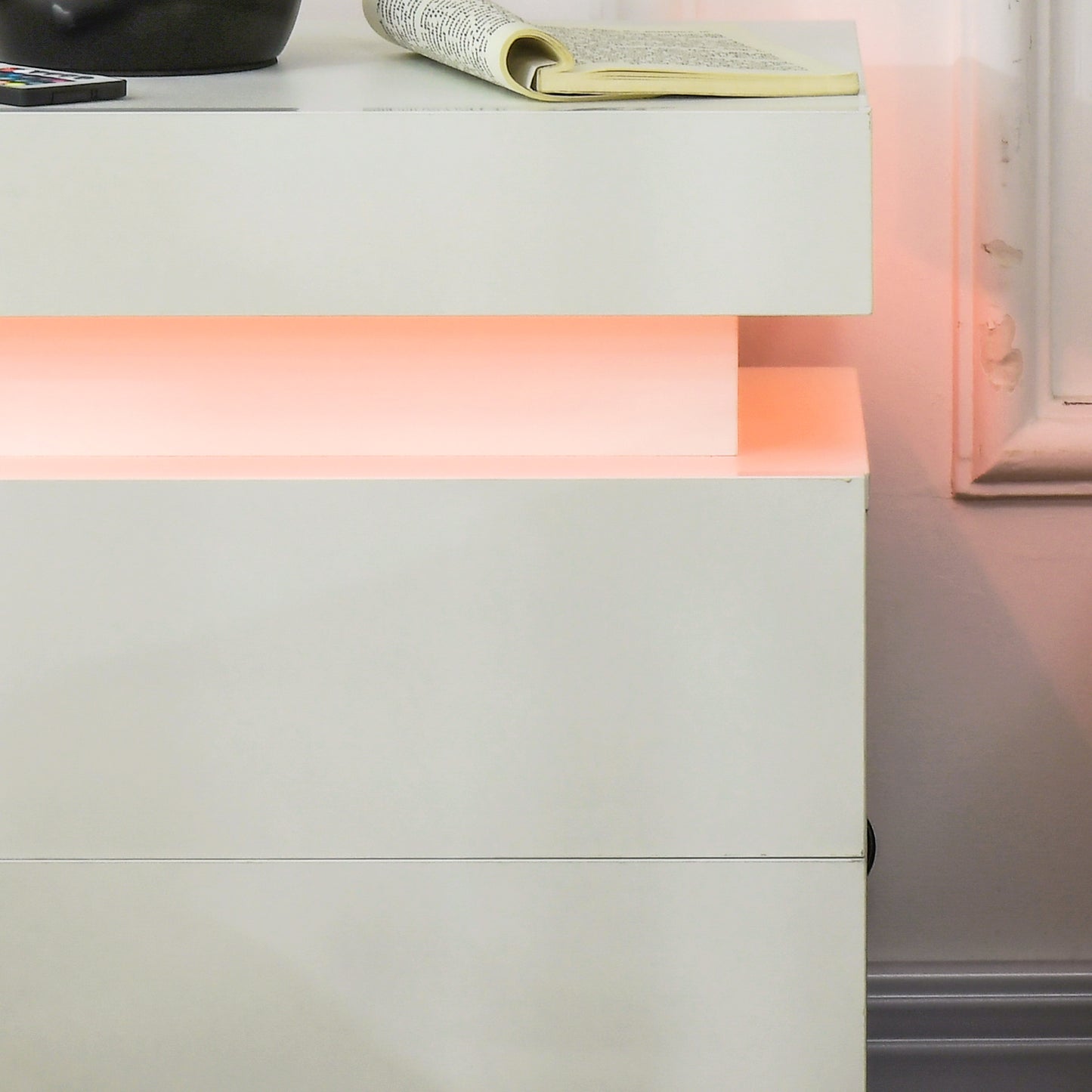 Nisu High Gloss White Set Of 2 Bedside Tables With LED Lighting and Storage Drawers