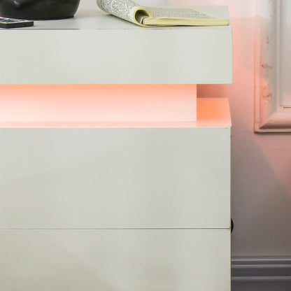 Nisu High Gloss White Set Of 2 Bedside Tables With LED Lighting and Storage Drawers