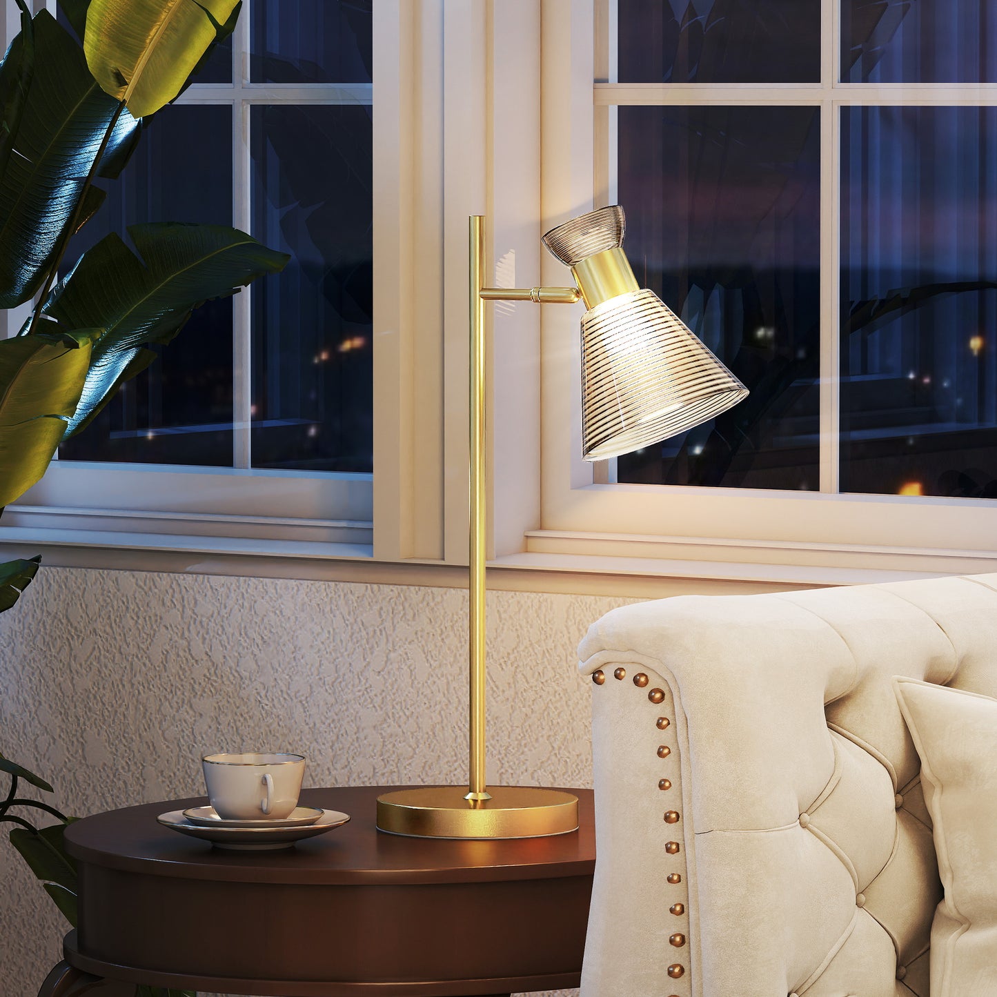 Saha Metal Gold Tone Modern Table Lamp With Adjustable Flower Style Head