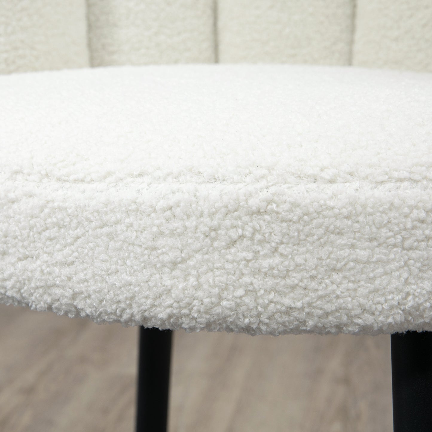 Ettine Scallop Boucle Cream Upholstered Bar Stools Set Of 2 With Steel Base And Footrest