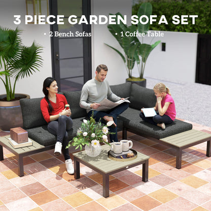 Tozitello Aluminium Dark Grey 3 Piece Corner Garden Sofa Set With Coffee Table And 2 Side Tables