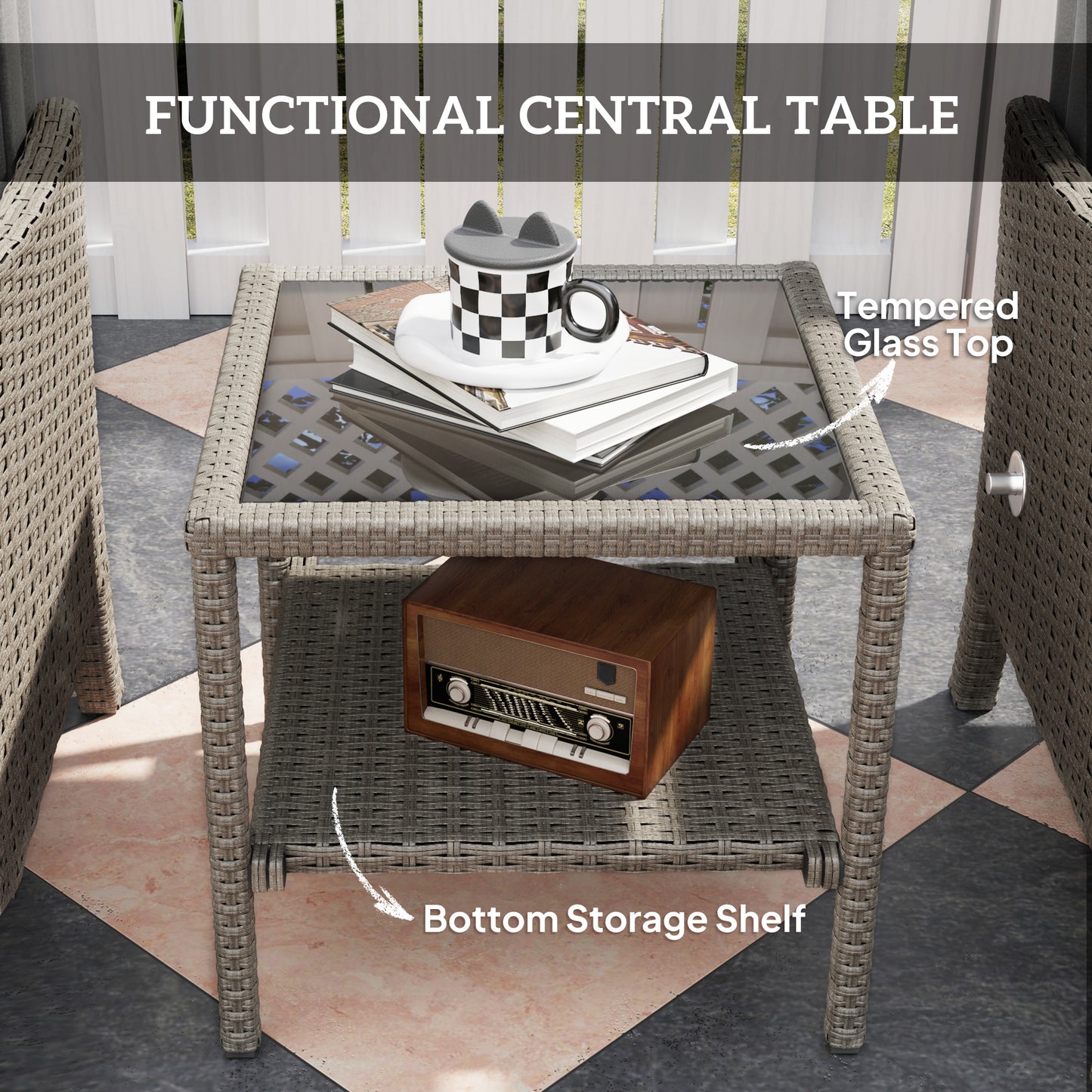 Liromo Rattan Dark Grey 5 Piece Garden Bistro Set with Recliner Chairs Stools and Table