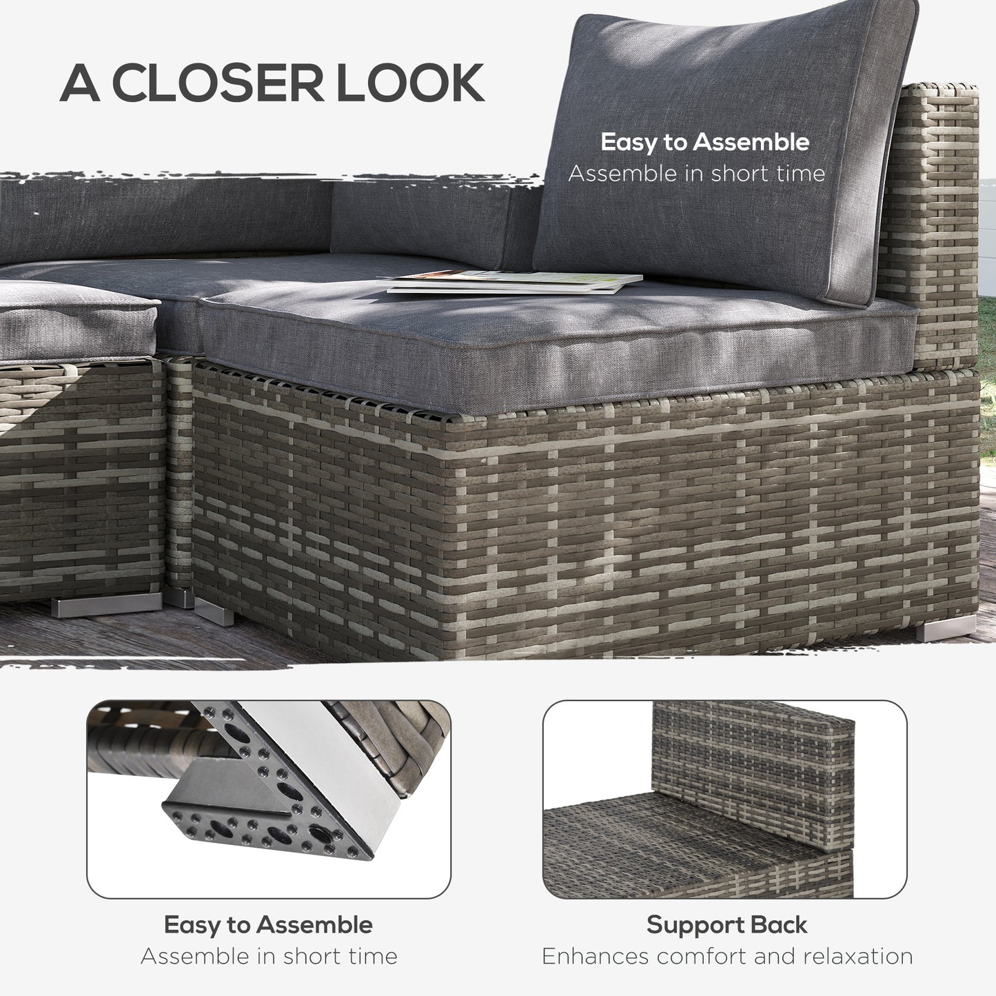 Riva Rattan Deep Grey Armless Outdoor Armchair With Cushions