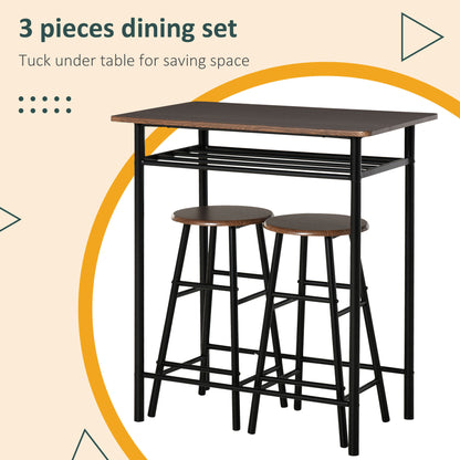 Yoliba Metal And Wooden Black And Oak Breakfast Bar Table And Stool Set With Storage Shelving