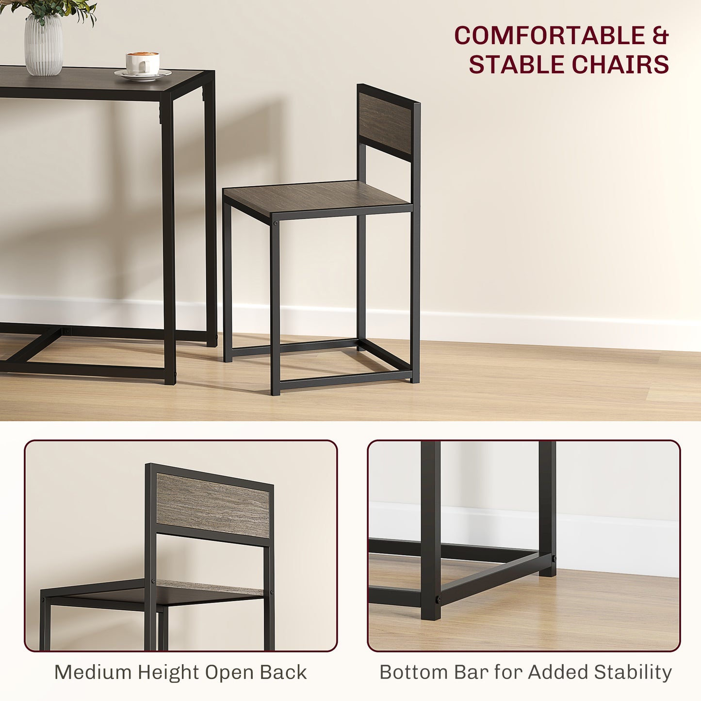 Zikeba Wooden Grey Wood Effect Compact Dining Table And Chair Set