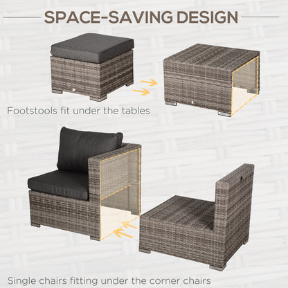 Relu Mixed Grey Rattan 6 Seater Outdoor Garden Sofa Set With Chairs Footstools and Tables
