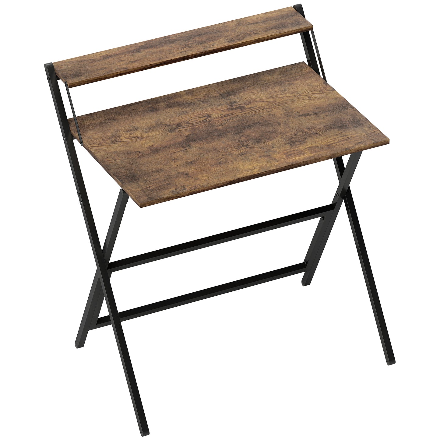 Veeldi 81cm Small Wooden Brown Rustic Folding Desk With Raised Monitor Shelf