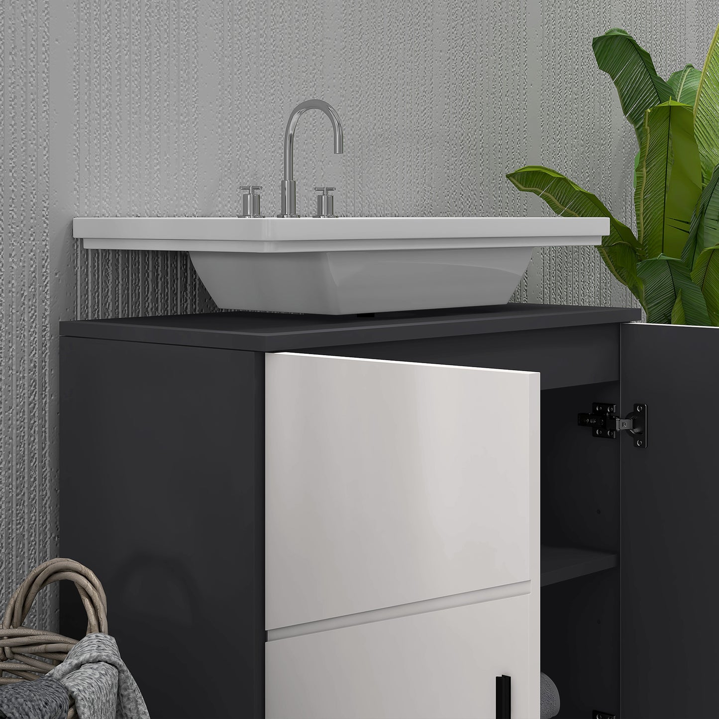 Vipa Luve Light Grey Under Sink Vanity Cabinet With Double Doors Adjustable Shelving And U Cut Out