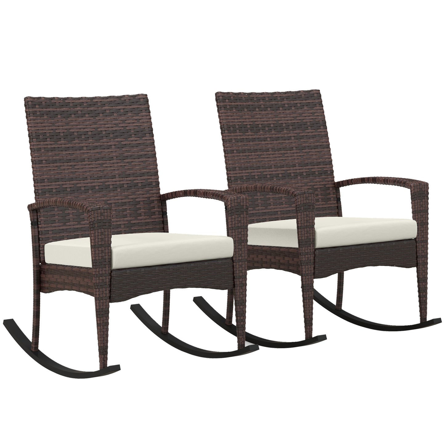 Ralave Set Of 2 Brown Rattan Garden Rocking Chairs With Cushions