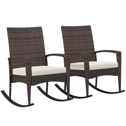 Ralave Set Of 2 Brown Rattan Garden Rocking Chairs With Cushions