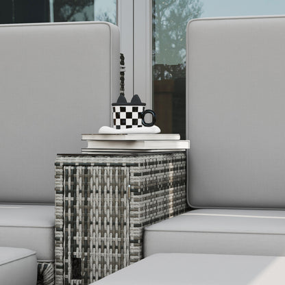 Saelmo Grey Rattan Sun Lounger Set With Storage Tea Table And Footstools