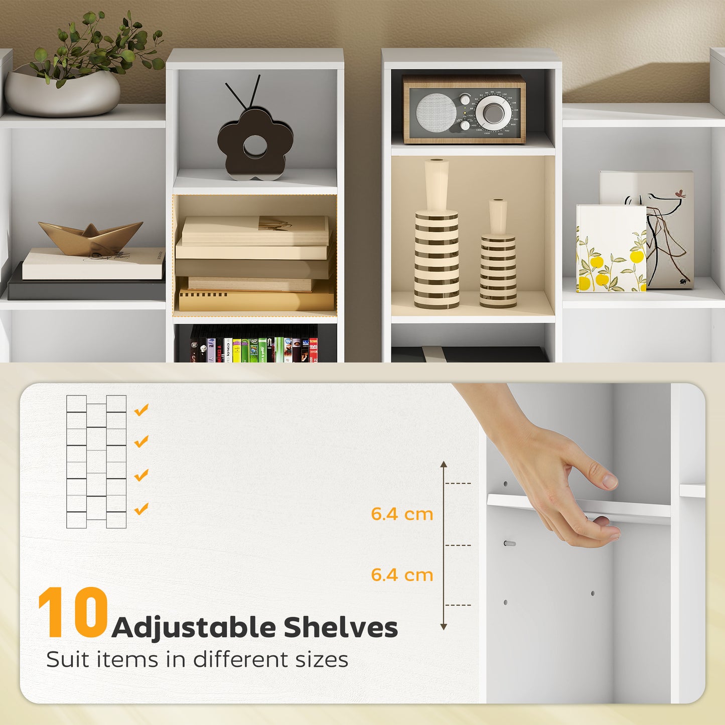 Elpa Wooden White Twenty One Compartment Storage Bookcase