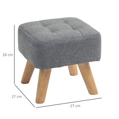 Sayo Linen Look Light Grey Square Padded Footstool Tufted Diamond