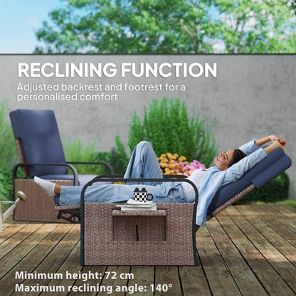 Elva Brown Rattan And Blue Cushion Reclining Outdoor Armchair
