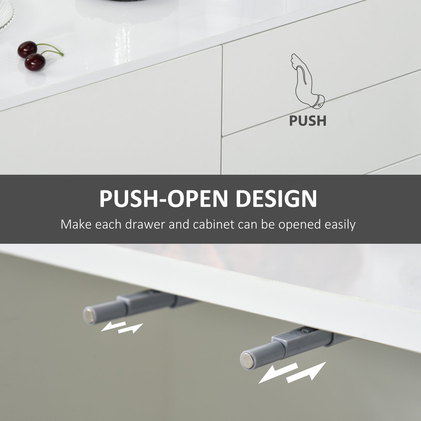 Talu High Gloss White Large Sideboard With 2 Drawers And Double Cabinets