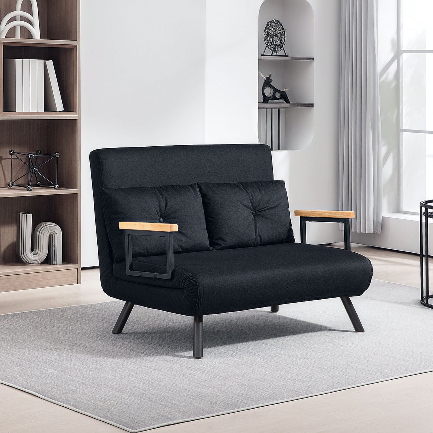 Tarico Black 4 In One Convertible Double Sofa Bed With Cushions