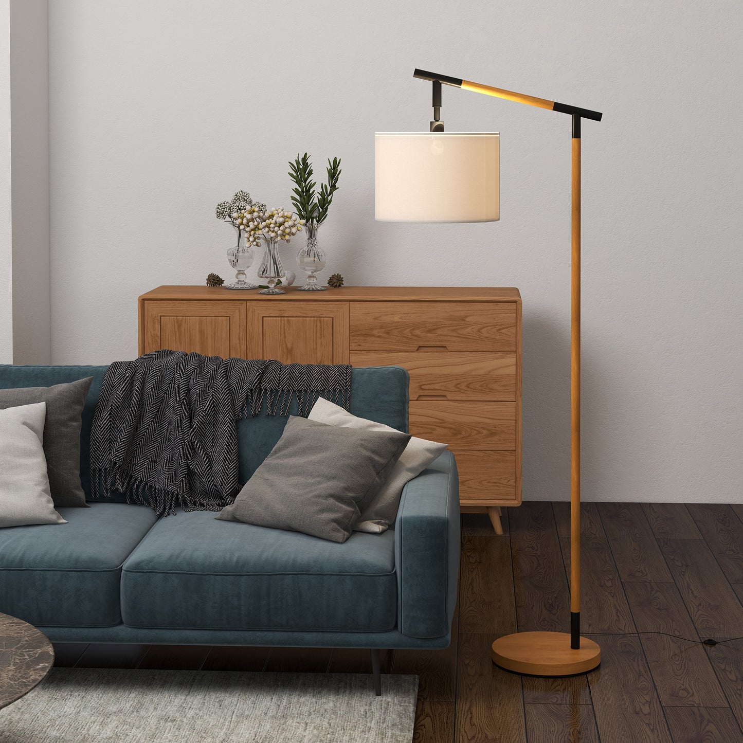 Liloel Metal Brown Adjustable Floor Lamp With 350 Degree Rotating Shade And LED Bulb