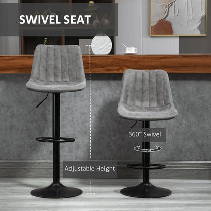 Doneha Faux Leather Grey Adjustable Breakfast Bar Chairs Set Of 2 With Upholstered Seats