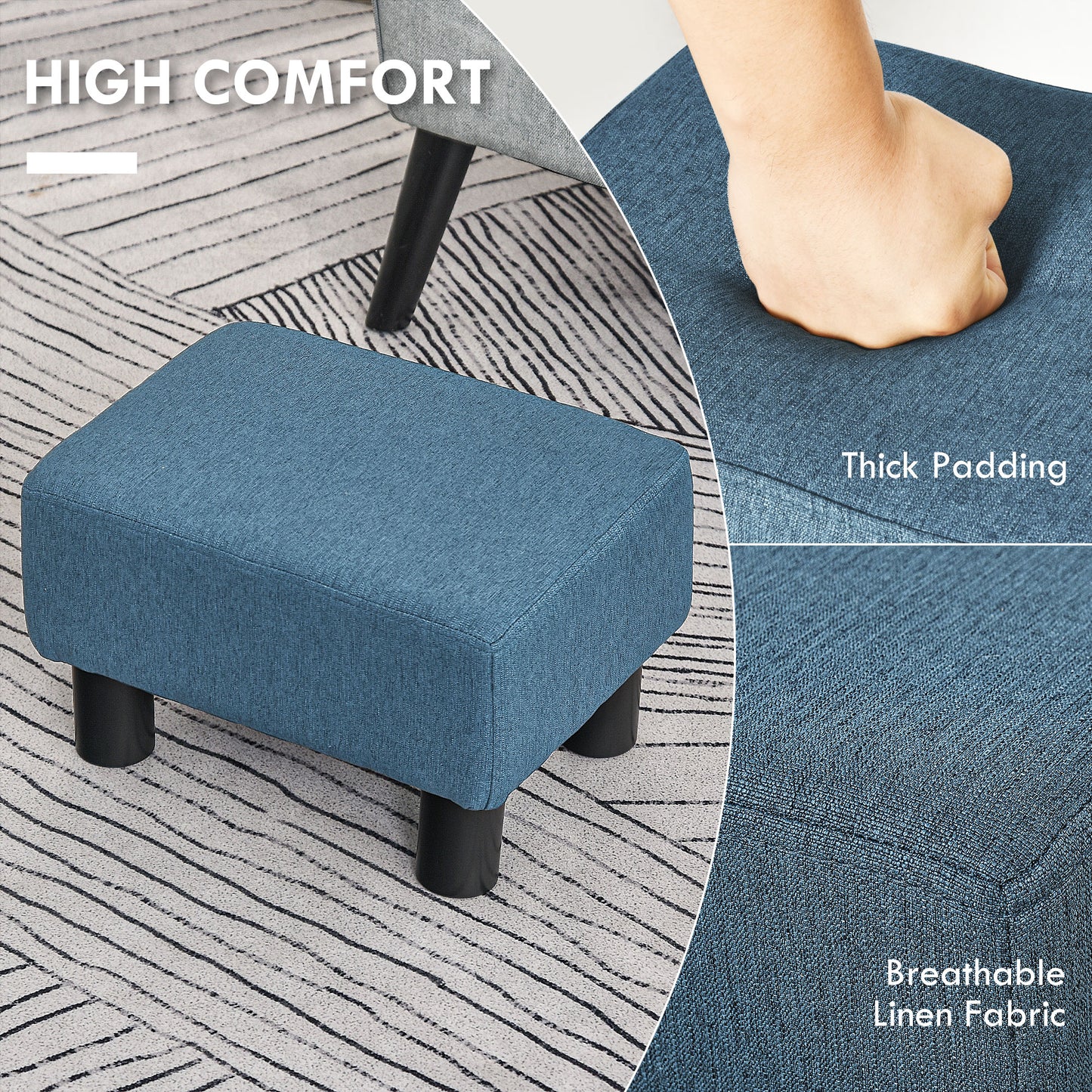 Fatopa Linen Blue Cube Footstool With 4 Plastic Feet
