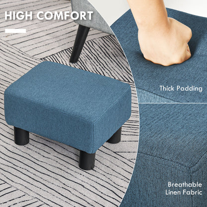 Fatopa Linen Blue Cube Footstool With 4 Plastic Feet