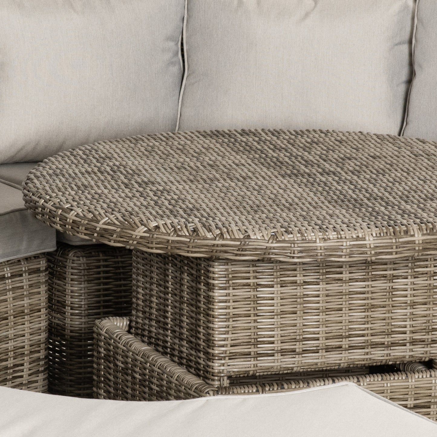 Rolipa Faux Rattan Grey 5 Piece Round Outdoor Daybed Set With Lift Up Coffee Table And Cover