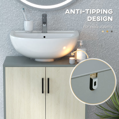Nabavi Natural Finish Under Sink Vanity Cabinet With Double Doors And Internal Shelving