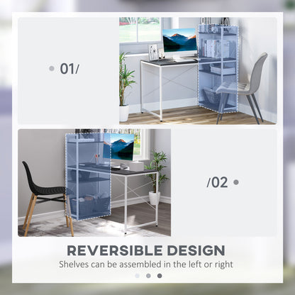 Kecodo 120cm Metal And Wooden Black And White Reversible Industrial Desk With Side Shelving