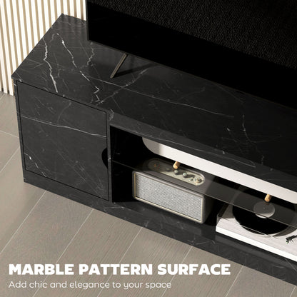Avadell 148cm Black Marble Effect TV Unit With Glass Shelves For Screens Up To 55 Inches