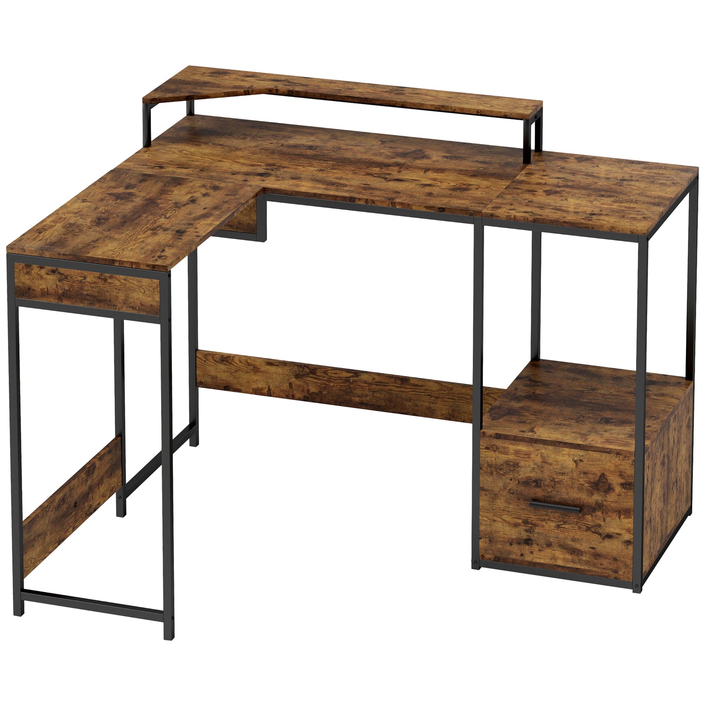 Raleno 137.5cm Brown Industrial L Shaped Multi Purpose Work Desk