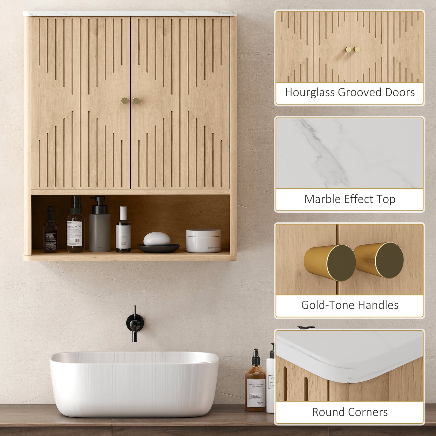 Nedo Wall Mounted Bathroom Storage Cabinet With Adjustable Shelving Oak Finish
