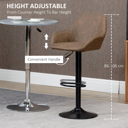 Fadota Set Of 2 Dark Brown Faux Leather Adjustable Bar Chairs With Armrests
