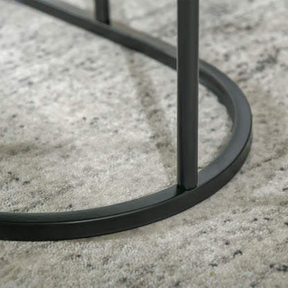 Coyo Metal And Wood Black And White Marble Effect Nest Of Tables