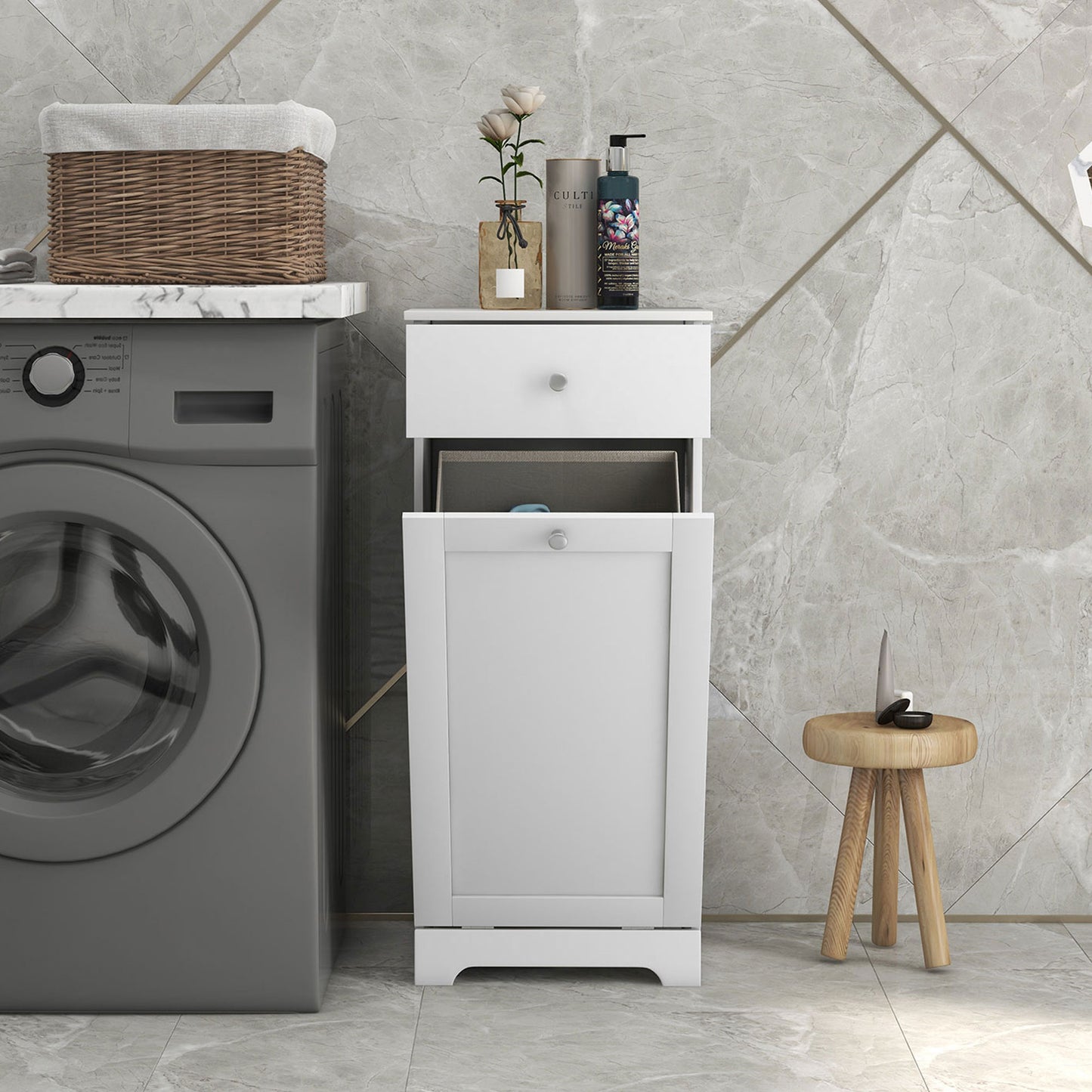 Fala White Single HamFauxr Laundry Storage Cabinet