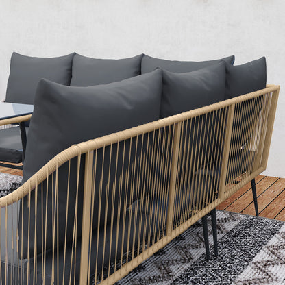 Nofise Rattan Brown and Grey 7 Seater Garden Sofa Set with Coffee Table and 2 Stools