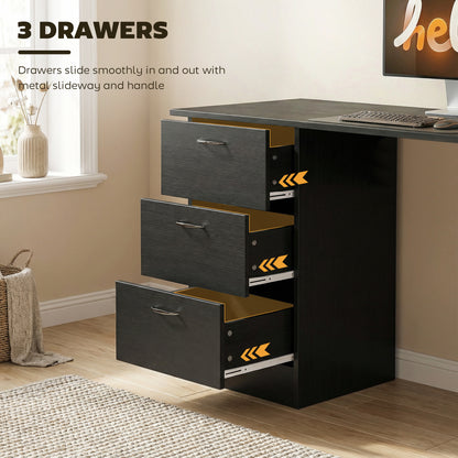 Malilu 120cm Wooden Black Home Office Desk With 3 Shelves And Drawer Storage
