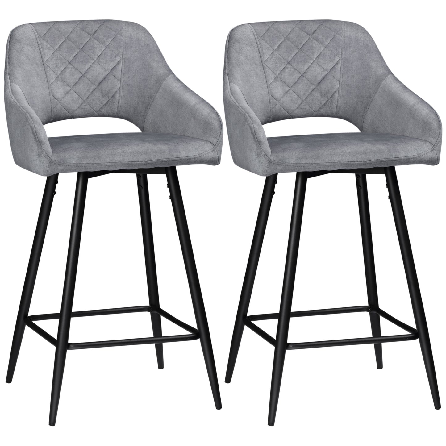 Zire Set Of 2 Grey Velvet Fabric Counter H8 Bar Chairs With Steel Legs