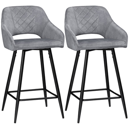 Zire Set Of 2 Grey Velvet Fabric Counter H8 Bar Chairs With Steel Legs