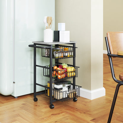Firo Metal Grey And Black 3 Basket Mobile Kitchen Trolley With Locking Wheels